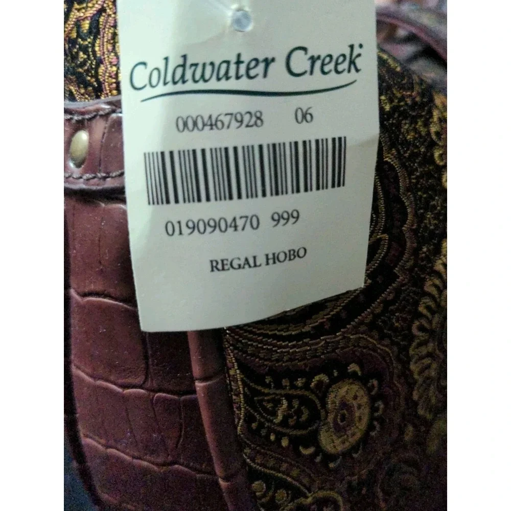 Coldwater Creek‎ Regal Hobo Shoulder Bag Brocade Faux Leather Metal Grommets NWT